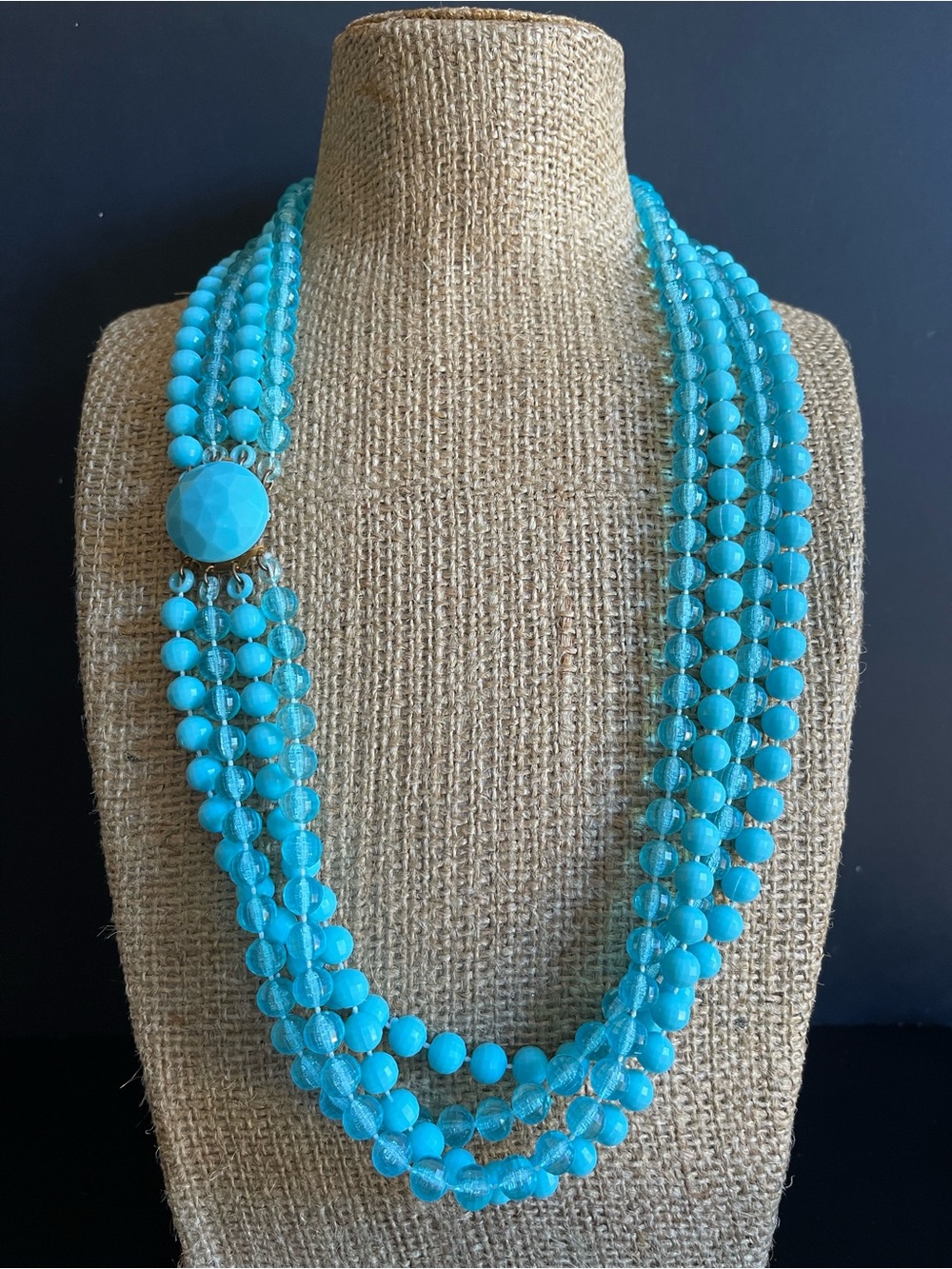 Turquoise blue acrylic Multi-Strand Beaded Necklace .